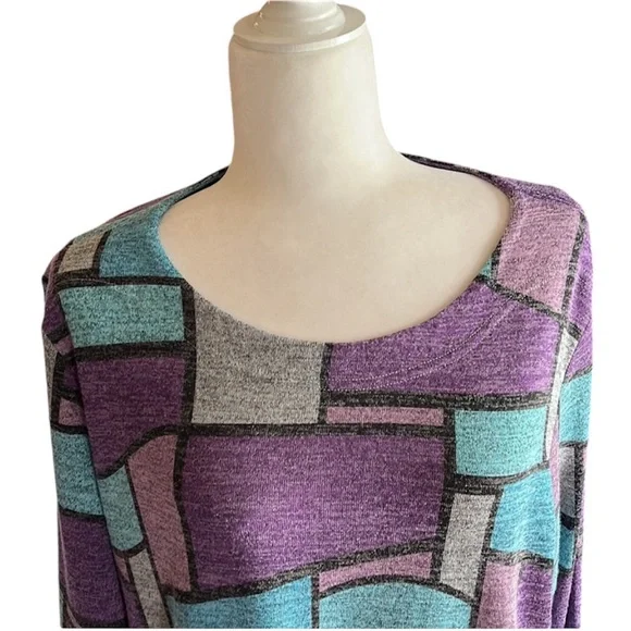 N Touch Purple Patchwork Pattern Tunic Knit Top Size XL - Picture 5 of 10